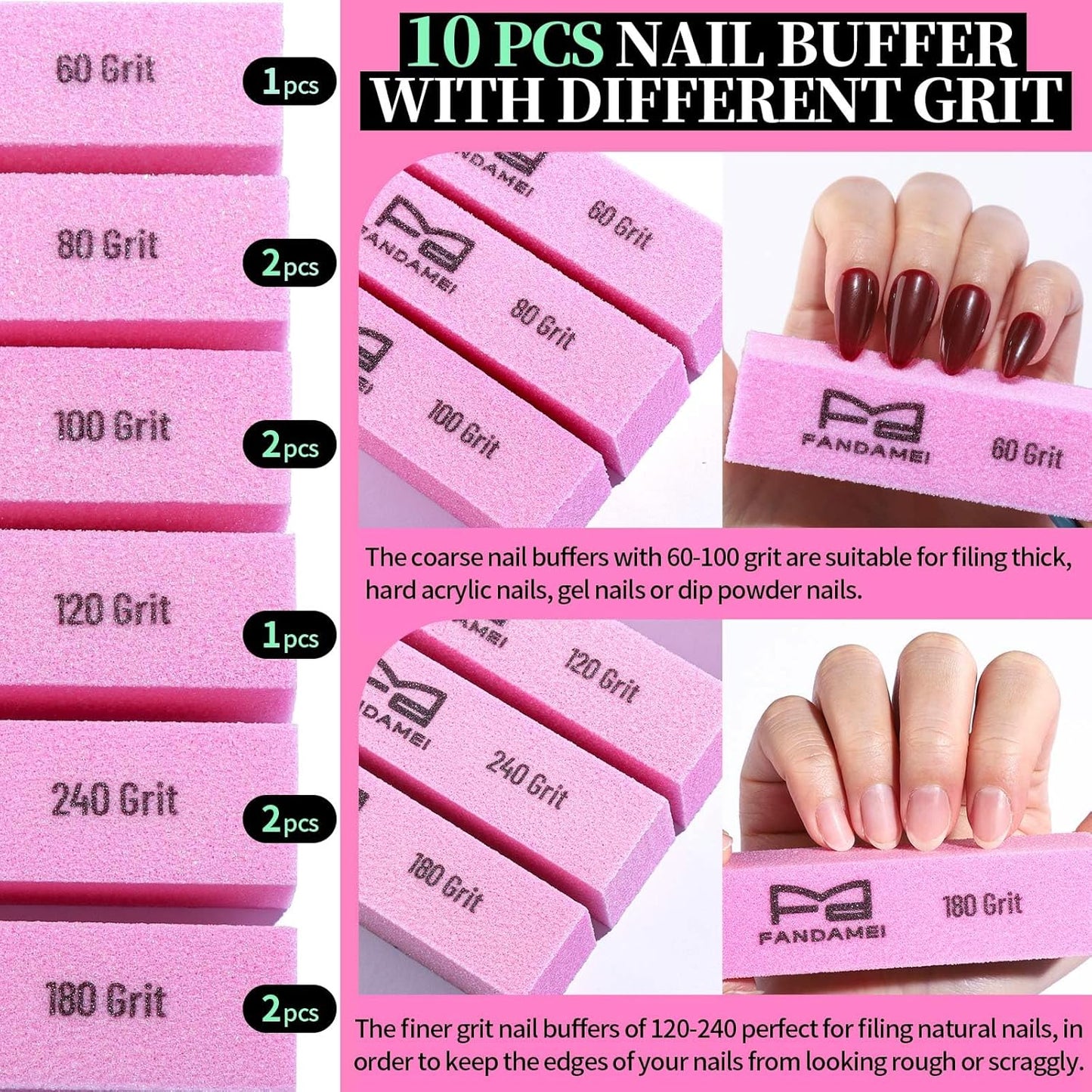 FANDAMEI Nail Buffer Block, 10 PCS Nail Buffer with Different Grit, Buffing Block, Cuticle Trimmer, Nail Tools, Manicure Tools, Nail Care Kit