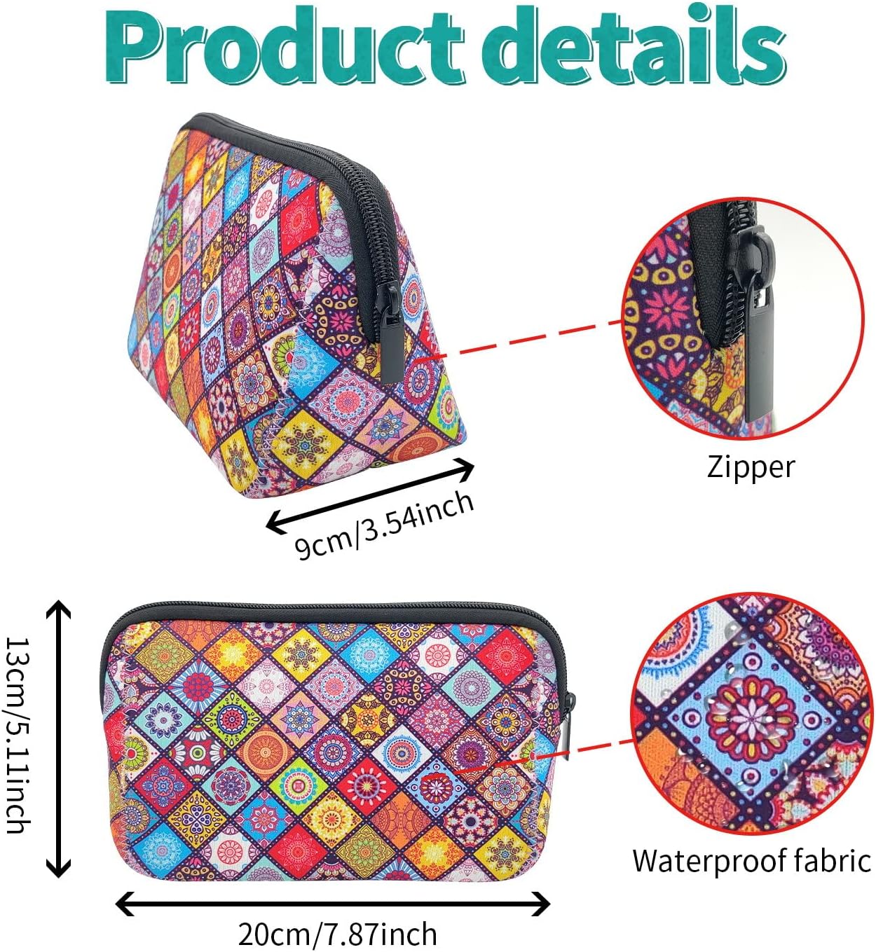 Cosmetic Bag Waterproof Neoprene Zipper Pouch Travel Portable Toiletry Makeup Bags Organizer Case for Women and Girls