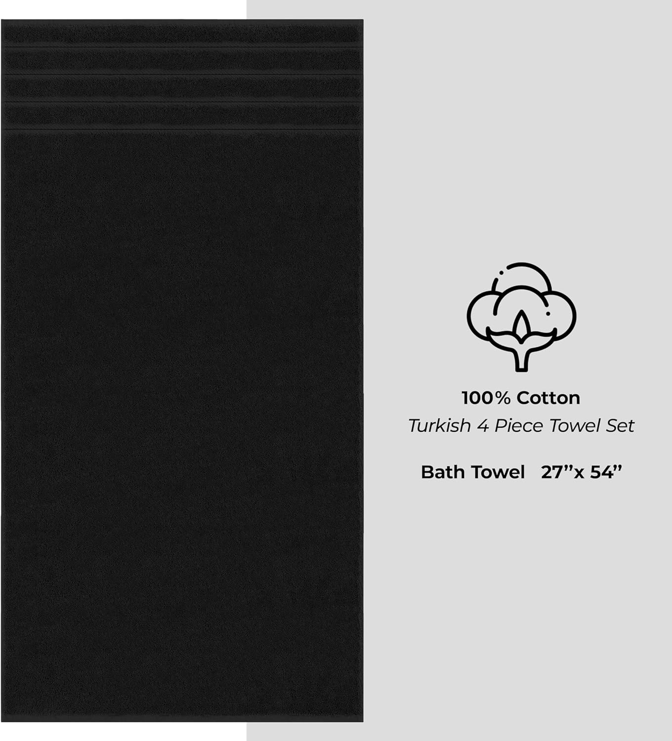 American Soft Linen Luxury 4 Piece Bath Towel Set, 600 GSM 100% Cotton Turkish Bath Towels for Bathroom, 27x54 in Extra Large Bathroom Shower Towels, Black