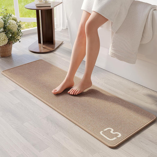 Braided Bathroom Runner Rugs Bath Mat Non Slip Washable, Rubber Backing Super Absorbent Ultra Thin Quick Dry Bath Rug Bathroom Floor Mat, Ideal for Hallway Bedroom Laundry Room, Brown 16"x47"