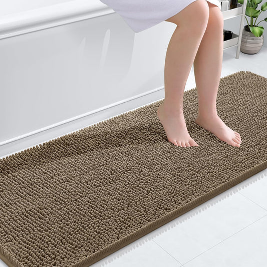OLANLY Bathroom Rugs 70x24, Extra Soft Absorbent Chenille Bath Rugs, Rubber Backing Quick Dry, Machine Washable Bath Mats for Bathroom Floor, Tub and Shower, Home Decor Accessories, Tan