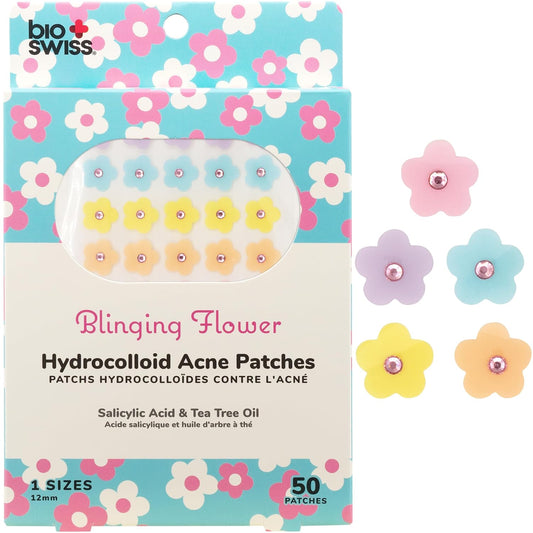 BioSwiss Pimple Patches, Blinging Flowers Patch for Zits and Blemishes, Hydrocolloid Spot Stickers for Face and Skin, 50 Count