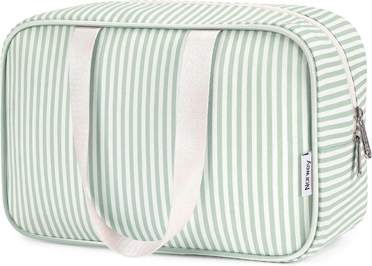Full Size Toiletry Bag Women Large Cosmetic Bag Travel Makeup Bag Organizer Medicine Bag for Toiletries Essentials Accessories (Mint Green Stripe, Large)