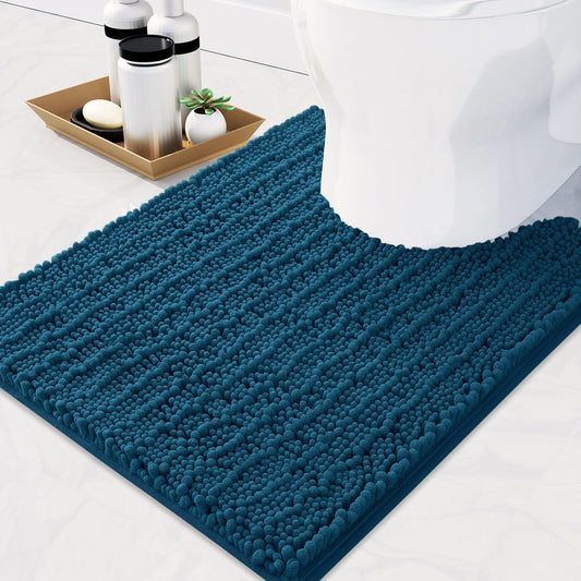 Arotive Luxury Chenille Toilet Rugs U-Shaped, Extra Soft Thick Absorbent Bathroom Mat, Non-Slip Shaggy Plush Contour Rugs, Machine Wash Dry Bath Mat for Toilet Base, 24x20, Peacock Blue