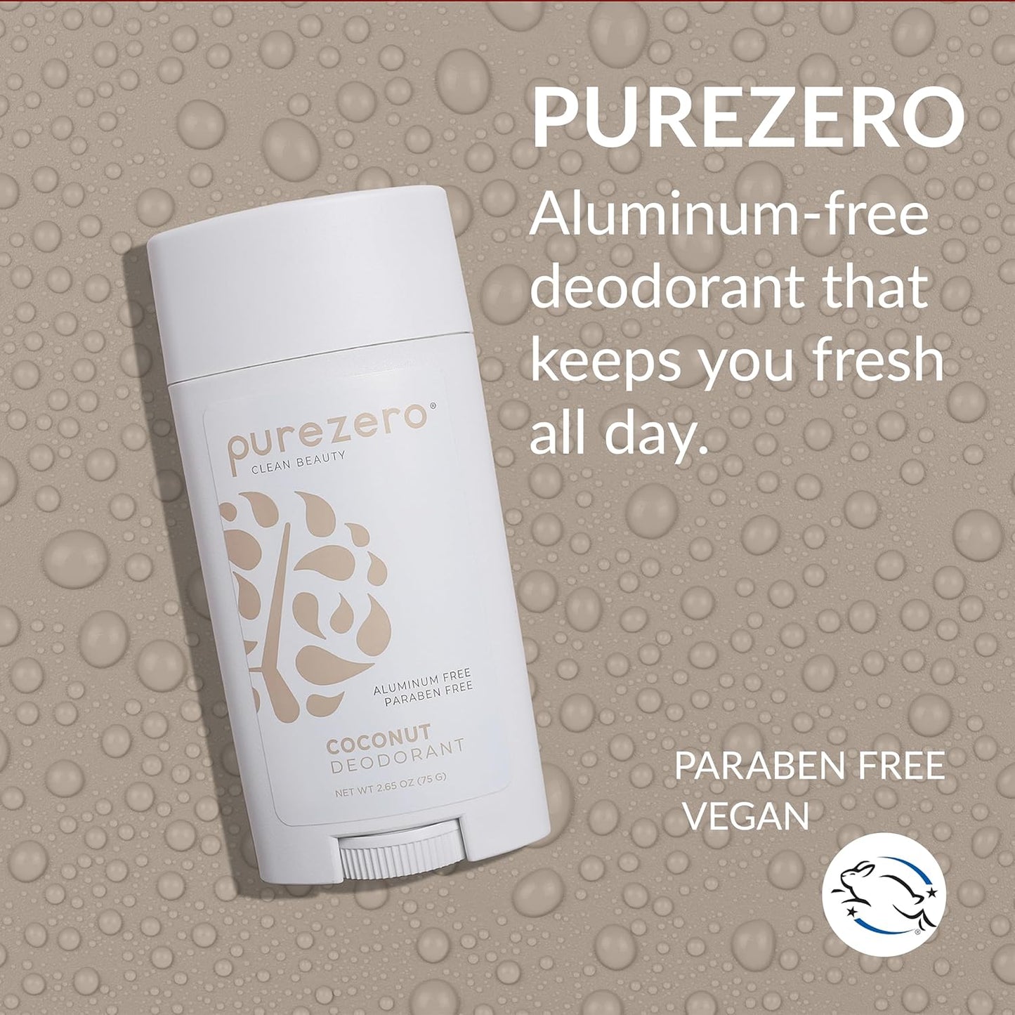 Purezero Deodorant | COCONUT | Aluminum & Paraben Free with Baking Soda and 24-Hour Odor Protection | For Women & Men | Infused with Shea Butter & Coconut Oil (1 Pack)