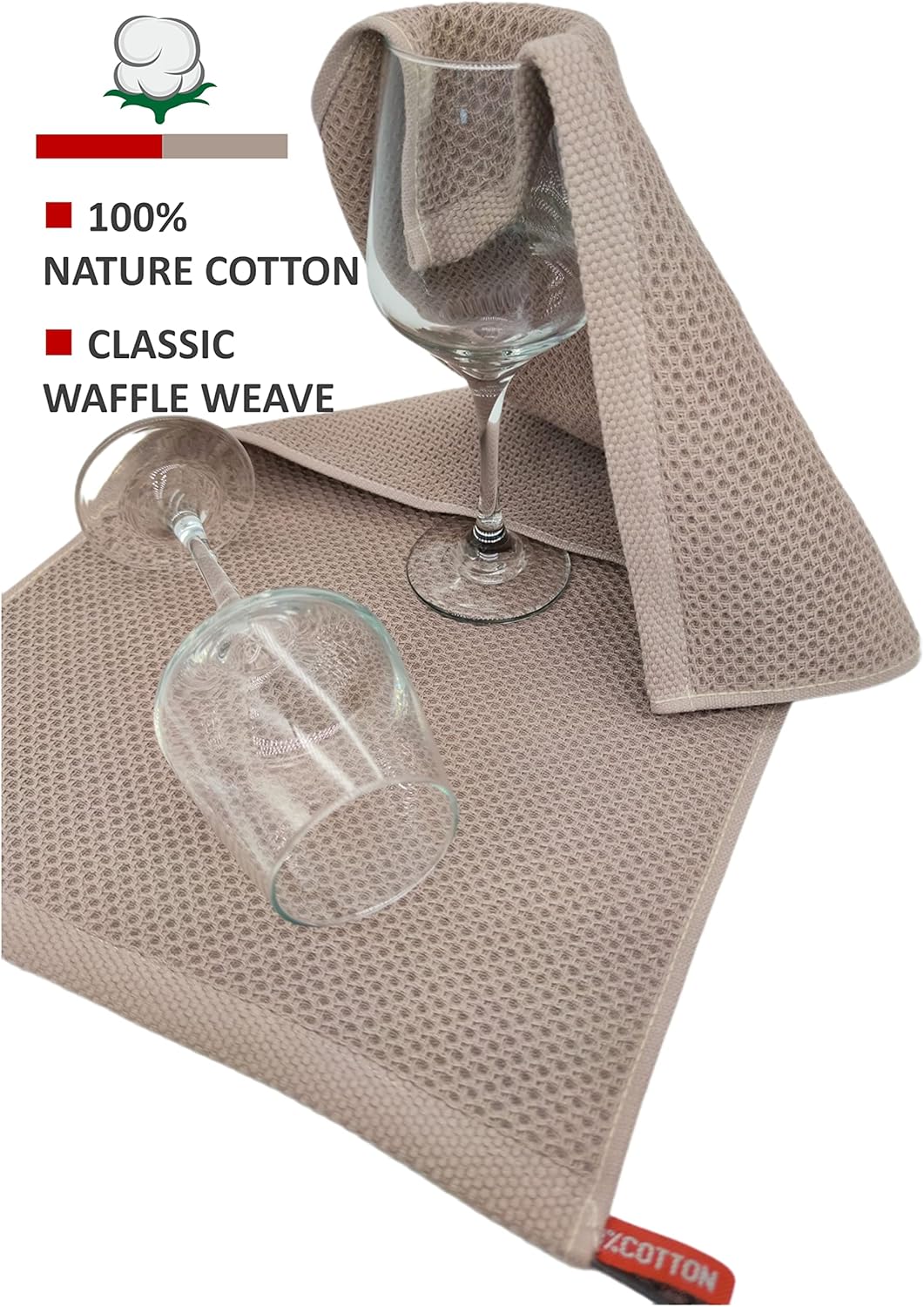 Kitchen Towels 100% Cotton Waffle Weave Dish Towel for Cleaning Drying Dishes Extra Absorbent and Soft, Dish Cloth,13 x 28 Inch(EarthBrown-4 Pack)