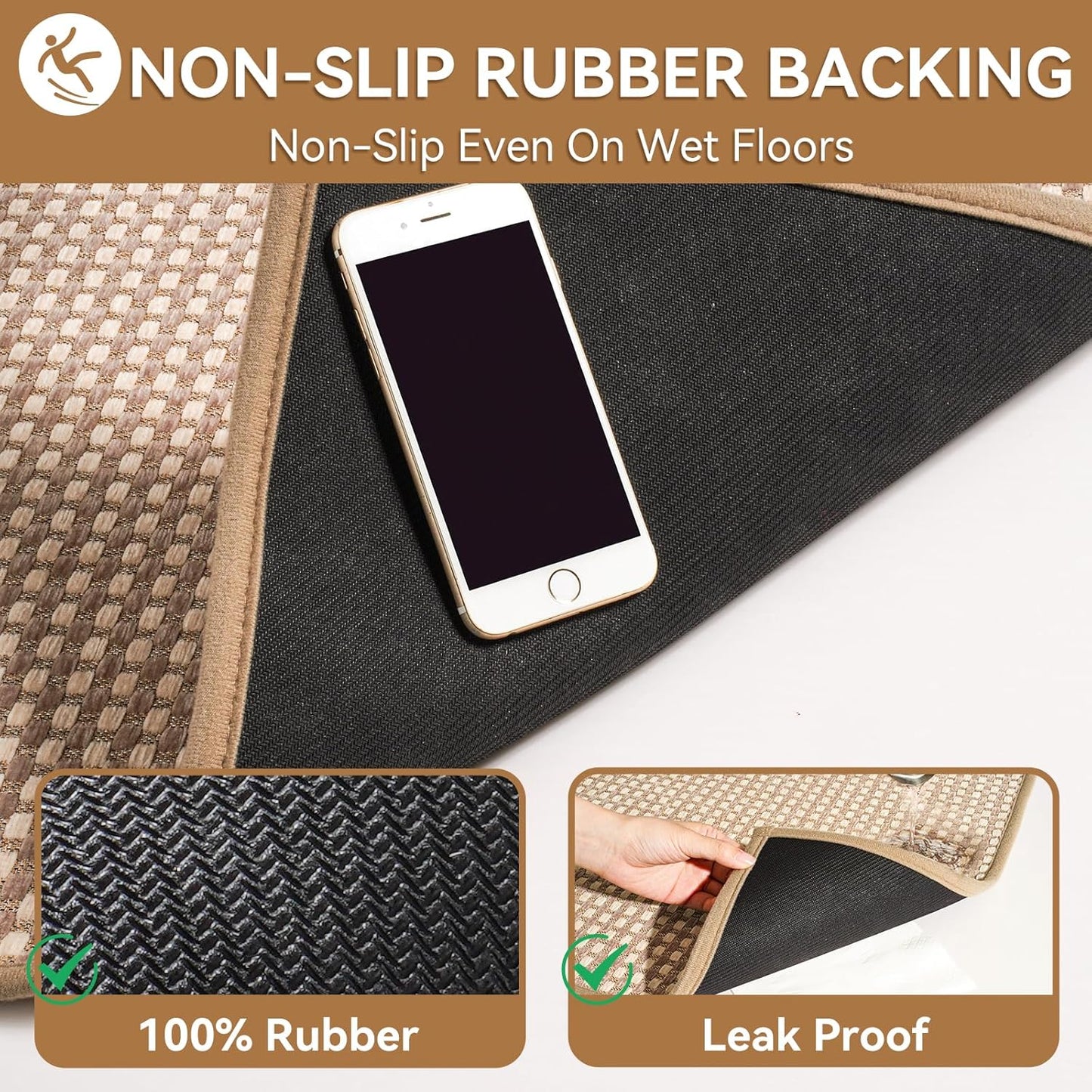 Non Slip Bath Mat Bathroom Rugs, Soft Braided Ultra Thin Bath Mats, Super Absorbent Quick Dry Bath Rug Shower Mat, Rubber Backing, Fit Under Door Bathroom Floor, Machine Washable, Brown 24"x35"