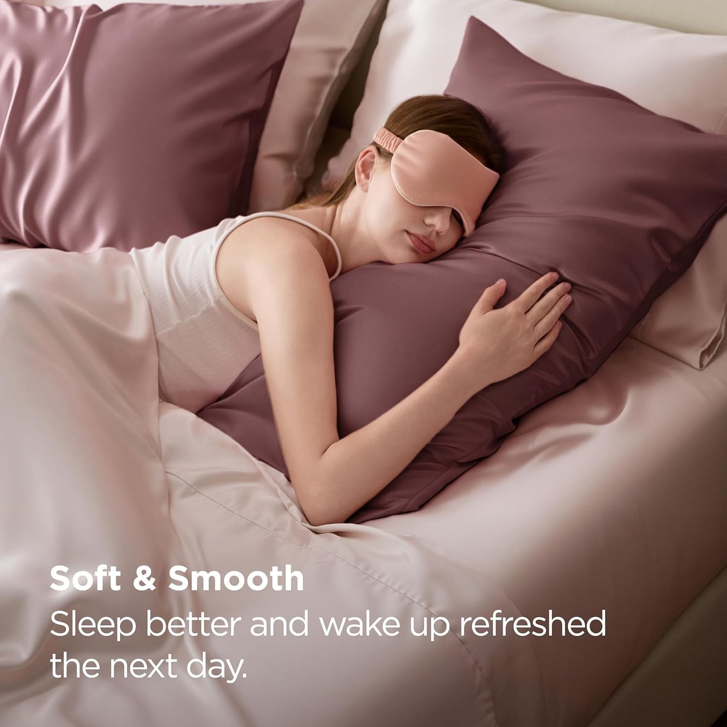 Bedsure Satin Pillowcase for Hair and Skin Queen - Silky Pillowcase 2 Pack with Envelope Closure, Similar to Silk Pillow Cases, Gifts for Women Men, Nostalgia Rose, 20x30 Inches, 2pcs