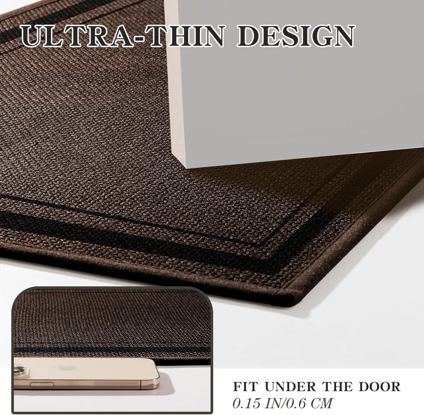 chakme Bathroom Rugs Mat 32x17, Ultra Thin Non Slip Bath Mat Quick Dry Absorbent Bath Mat for Bathroom Floor, (Brown, 32"x17")