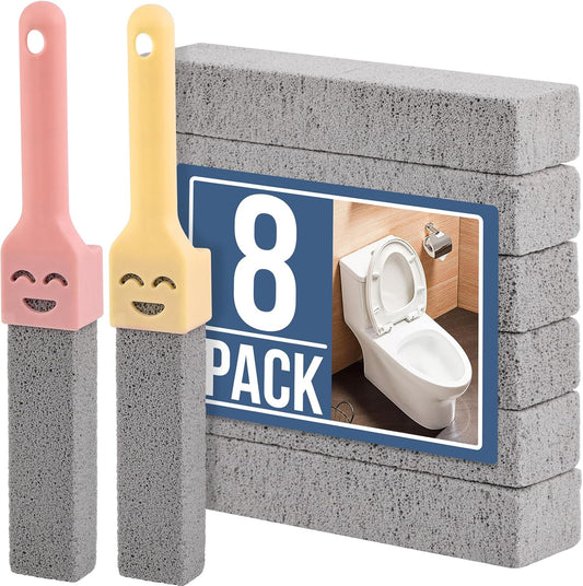 Navona 8 Pack Pumice Stone Scouring Sticks with 2 Universal Handles, Grey Pumice Stone Cleaner for Cleaning Toilets, Bathrooms, Kitchens, Spas and Pools