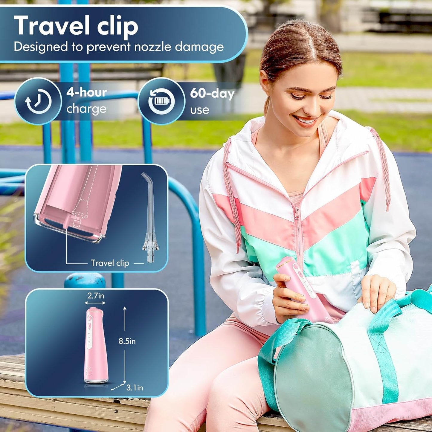 Water Flosser for Teeth, Cordless Oral Irrigator Portable Dental Cleaner Picks with 8 DIY Modes 7 Jets 300ml Tank Braces Flossers Rechargeable (Pink)