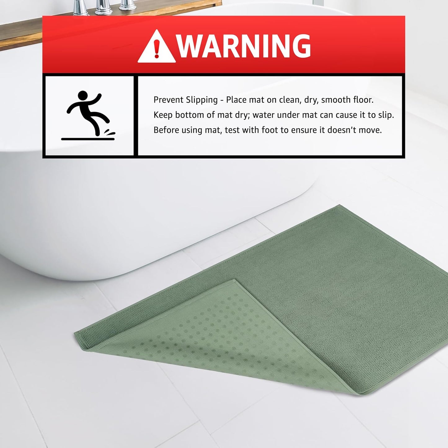 American Soft Linen Bath Rug, 17 in 24 in 100% Cotton Bath Mats Rugs for Bathroom, Slip Reducer Washable Shaggy Form Area Rugs, Sage Green Bath Rug