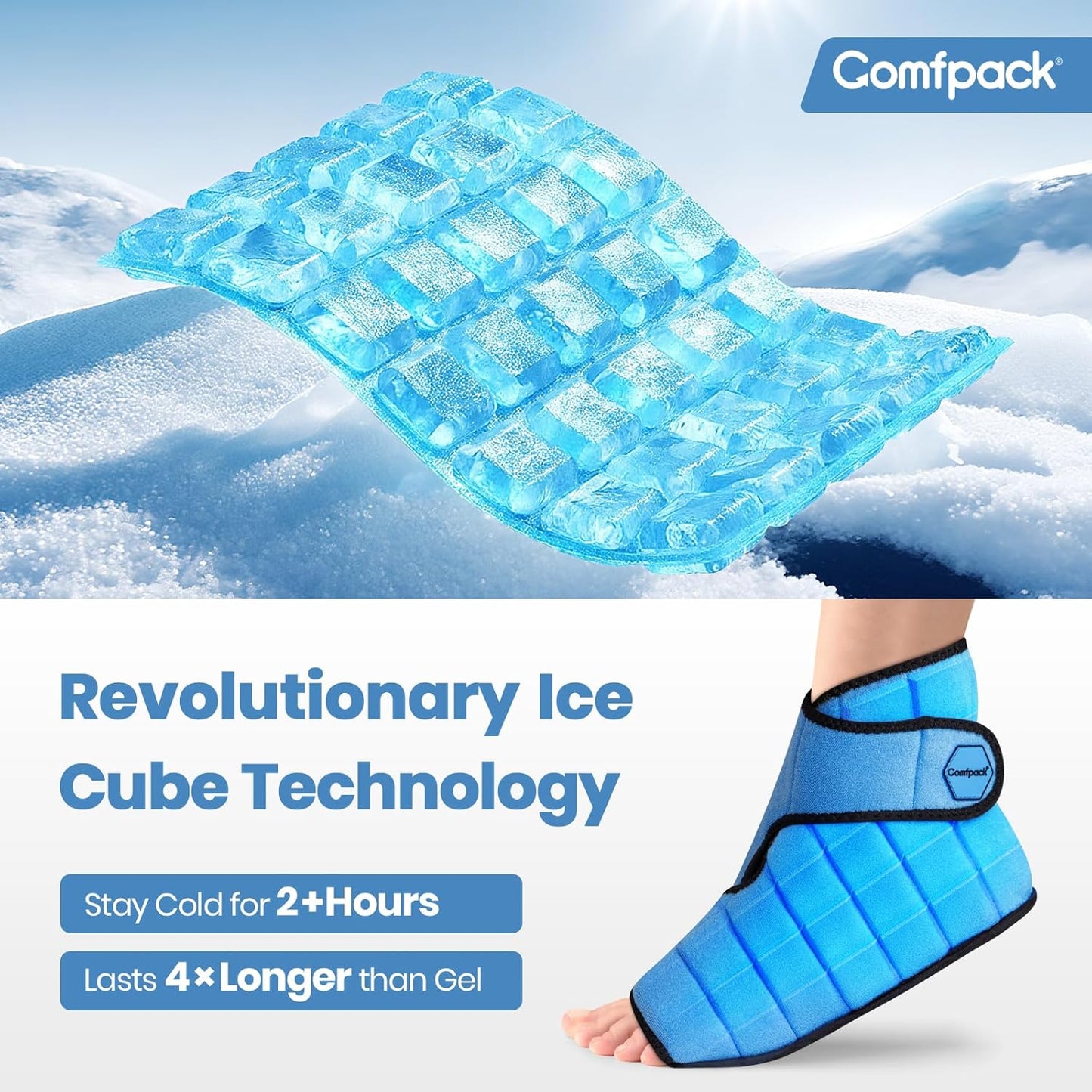 Foot Ice Pack Wrap for Plantar Fasciitis Relief with 2 Hours Long Lasting Cold, Reusable Ice Boot for Injuries, Heel Pain, Swelling, Achilles Tendonitis, Surgery ﻿