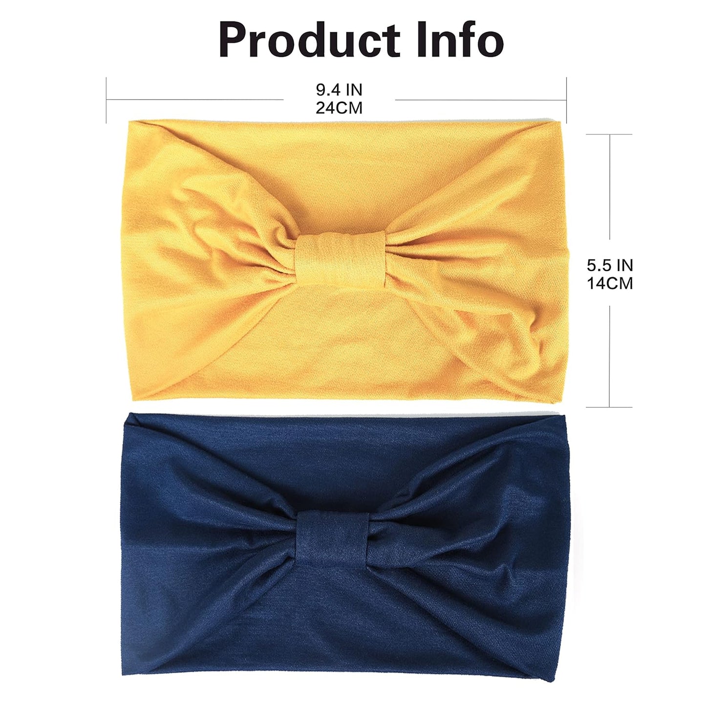 GiLi 2 Pack Wide Headbands for Women Boho African Knotted Non Slip Fashion Hair Bands Yoga Running Sports Workout Gym Head Wraps Elastic Soft Cotton Cloth Turbans Bandana for Girls(Yellow,Navy)