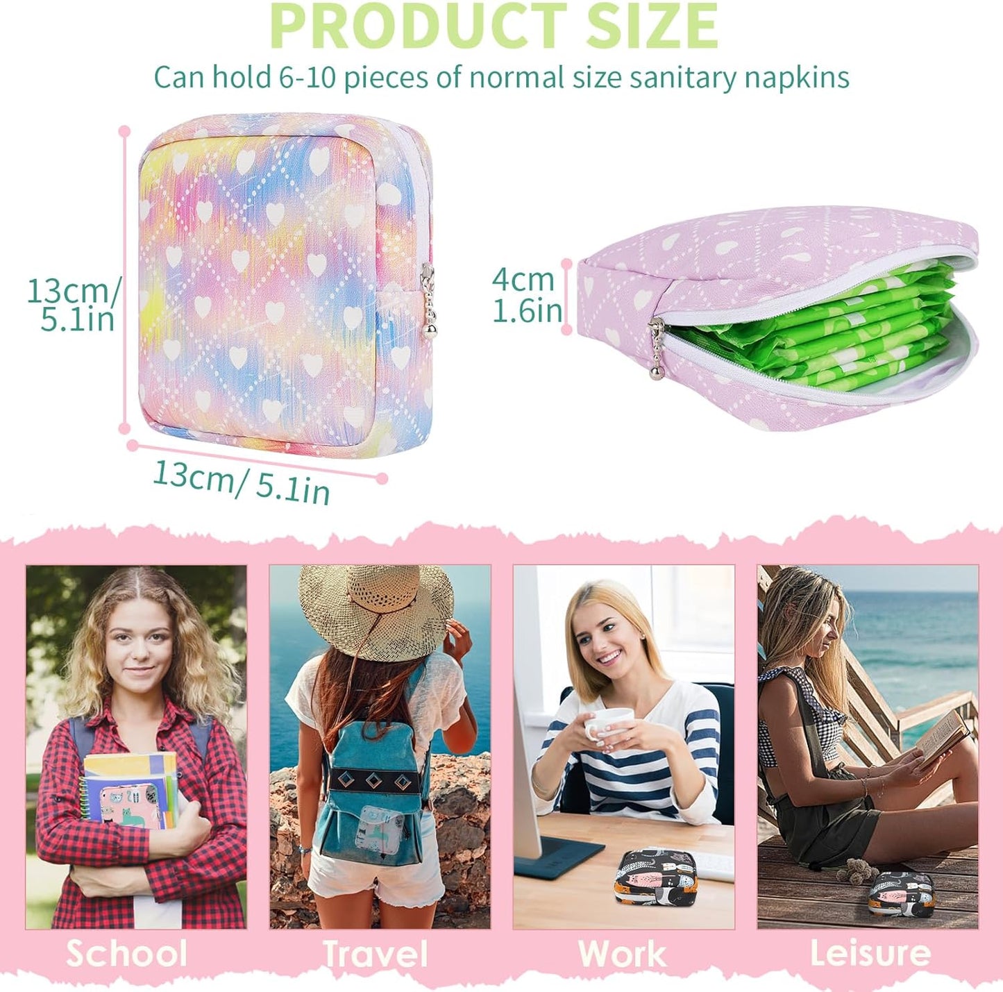 Desing Wish Sanitary Pad Storage Bag Portable Period Bag for Teen Pads/Sanitary Napkins/Small Tampons, Sanitary Napkin Storage Bag First Period Gifts for Teen Girls (Bowknot Bear)