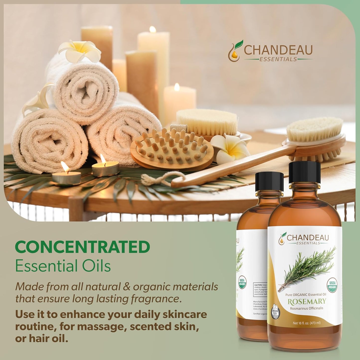 100% Pure Organic Essential Oil, Pure Rosemary Essential Oil for Aromatherapy, Soap Making, Candles, Laundry, Perfume, Cleaners or Diffusers - Large Amber Glass Bottle, 16 oz.