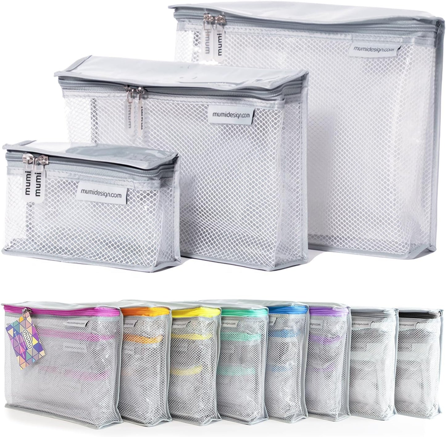 MUMI Travel Toiletry Bag Set of 3 – Clear TSA Approved Toiletry Bags for Women – Reusable Water-Resistant Makeup Organizer Pouches for Skincare, Cosmetics, Travel Accessories, Airport Packing - Gray