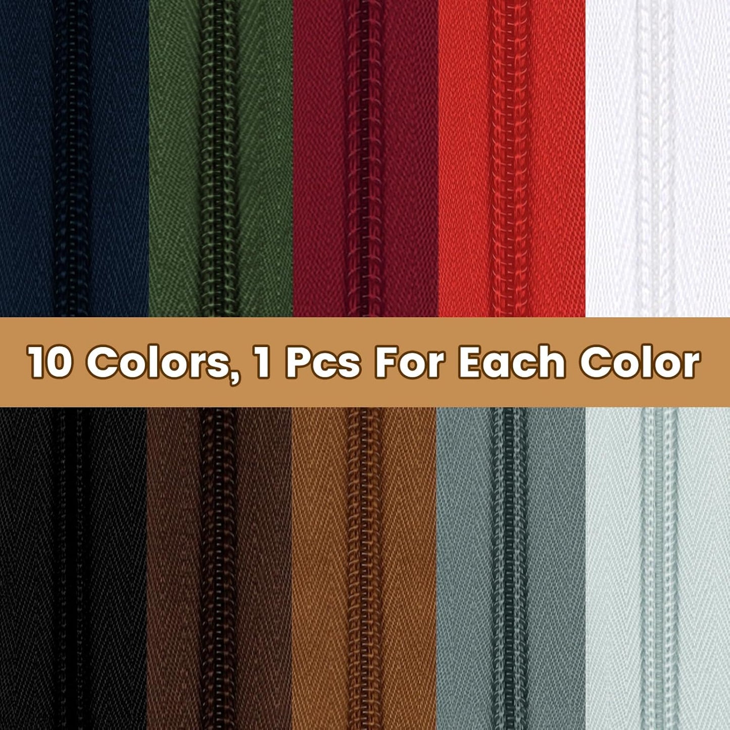 DOITEM 22.2 Yards/ 20 m 10 Pieces Assorted Colors #5 Nylon Coil Zippers, Sewing Zippers Endless Zips with 40 Pieces Zipper Sliders Zip Heads for DIY Sewing Tailor Craft Supplies