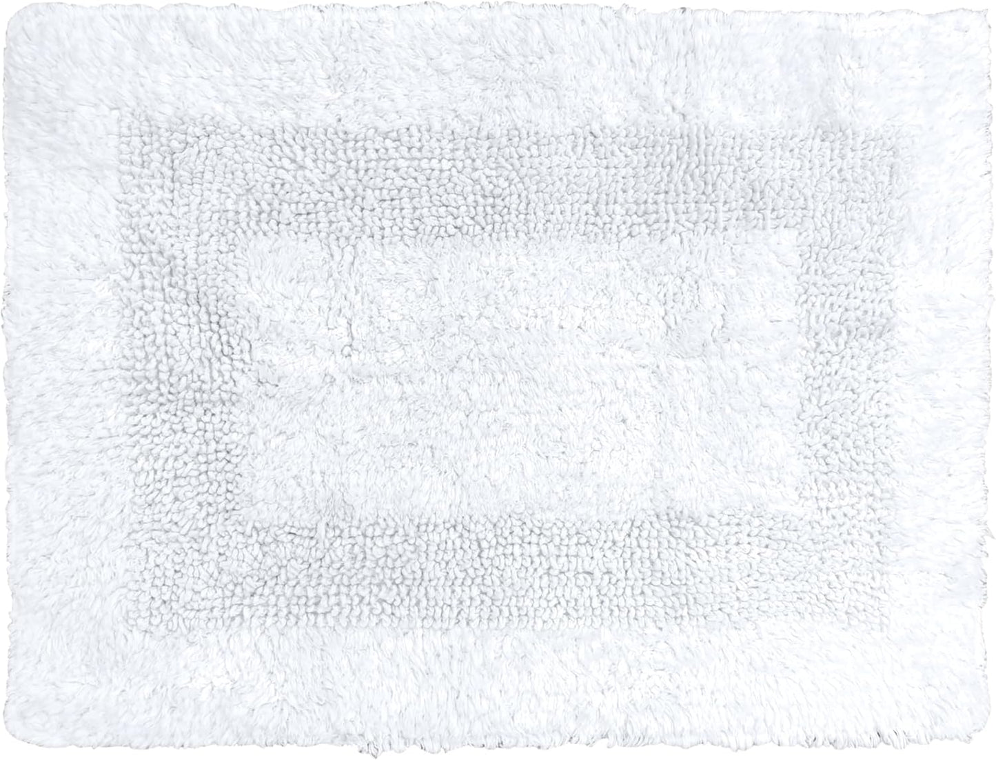 Cotton Bath Mat Rug for Bathroom - White, Reversible Bath Rugs Soft & Absorbent Quick Dry Mats, Washable Plush Hotel Quality Tufted Floor Step Out Mat for Bath Tub, Shower, Toilet - 17x24 Inches