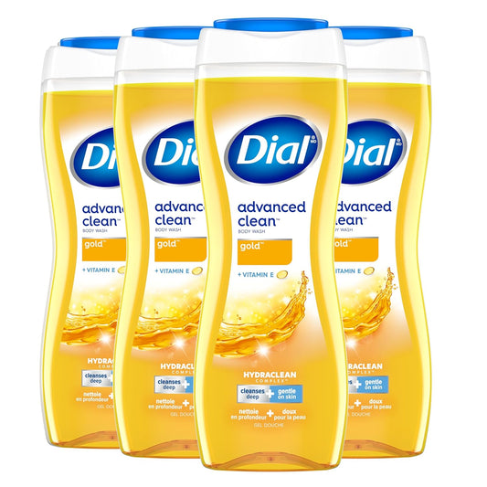 Dial Body Wash, Advanced Clean Gold, 16 Fl Oz, Pack of 4, Hydraclean Complex & Vitamin E, Gentle, Leaves Skin Feeling Nourished, Dermatologist-Tested, No Parabens & Sulfates