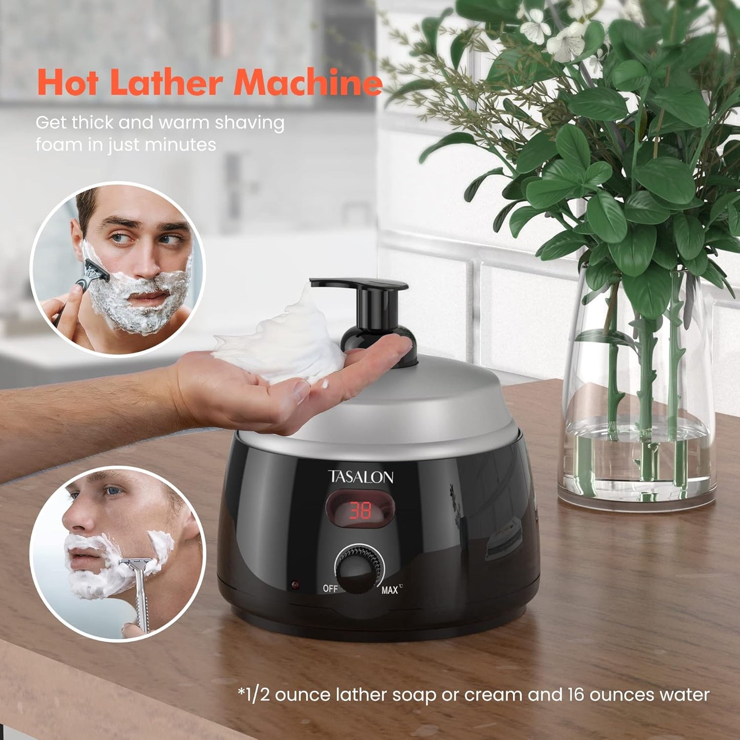 TASALON Professional Hot Lather Machine for Shaving -750ml Large Capacity Professional Lather Maker for Men Face Shaving, Shaving Foam Machine for Home Use Salon Barber Shop With 2 pumps