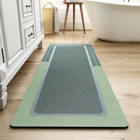 MontVoo-Bath Mat Rug Long Non Slip Super Absorbent Bathroom Runner Stain Resistant Quick Dry Thin Bathroom Mat Fit Under Door-24"x70",Green