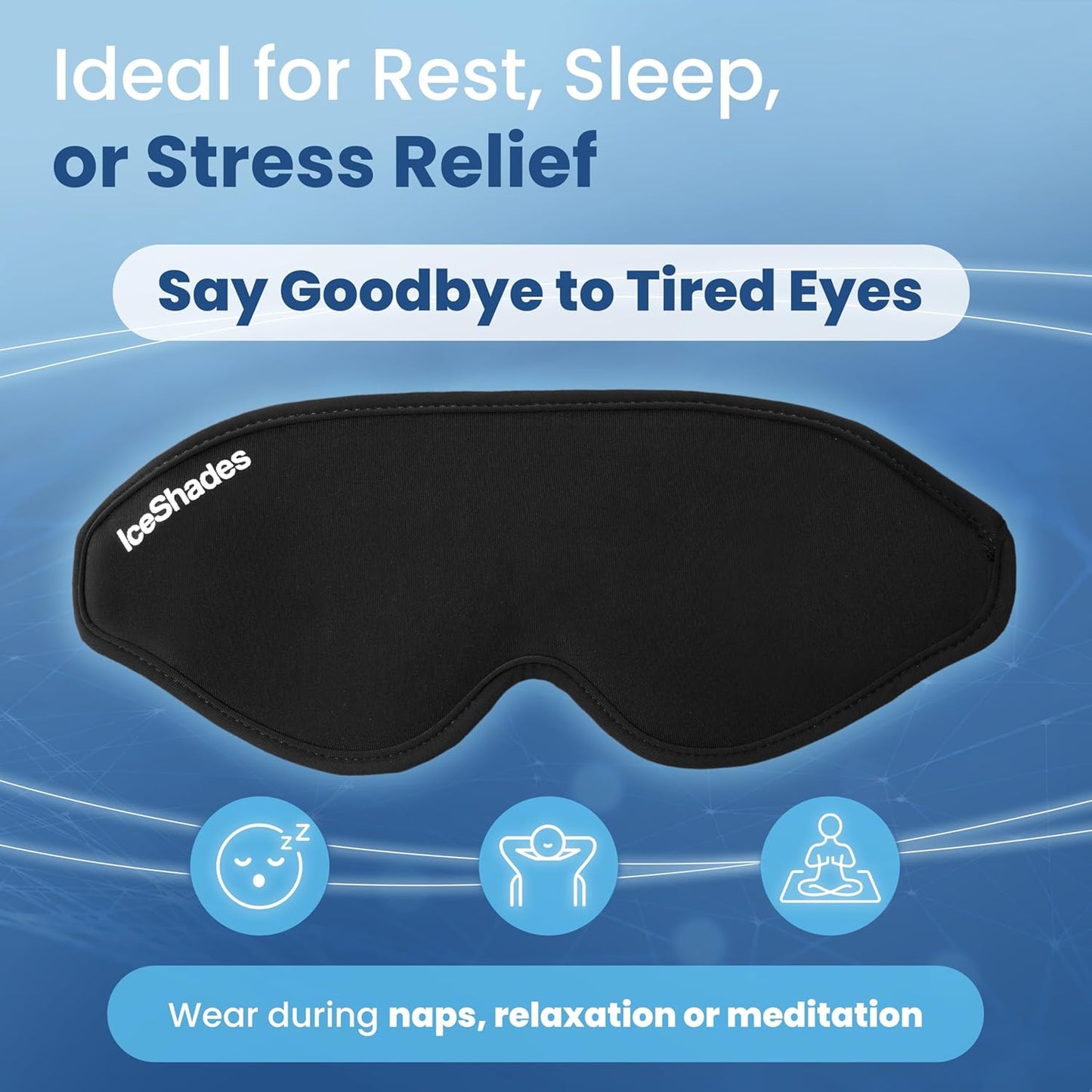 IceShades Cooling Gel Eye Mask for Migraine Relief, Tension & Hangover Migraine Mask, Cold Compress for Headache Dark Circles Tired Puffy Eyes, Reusable Ice Pack for Sleeping, Black