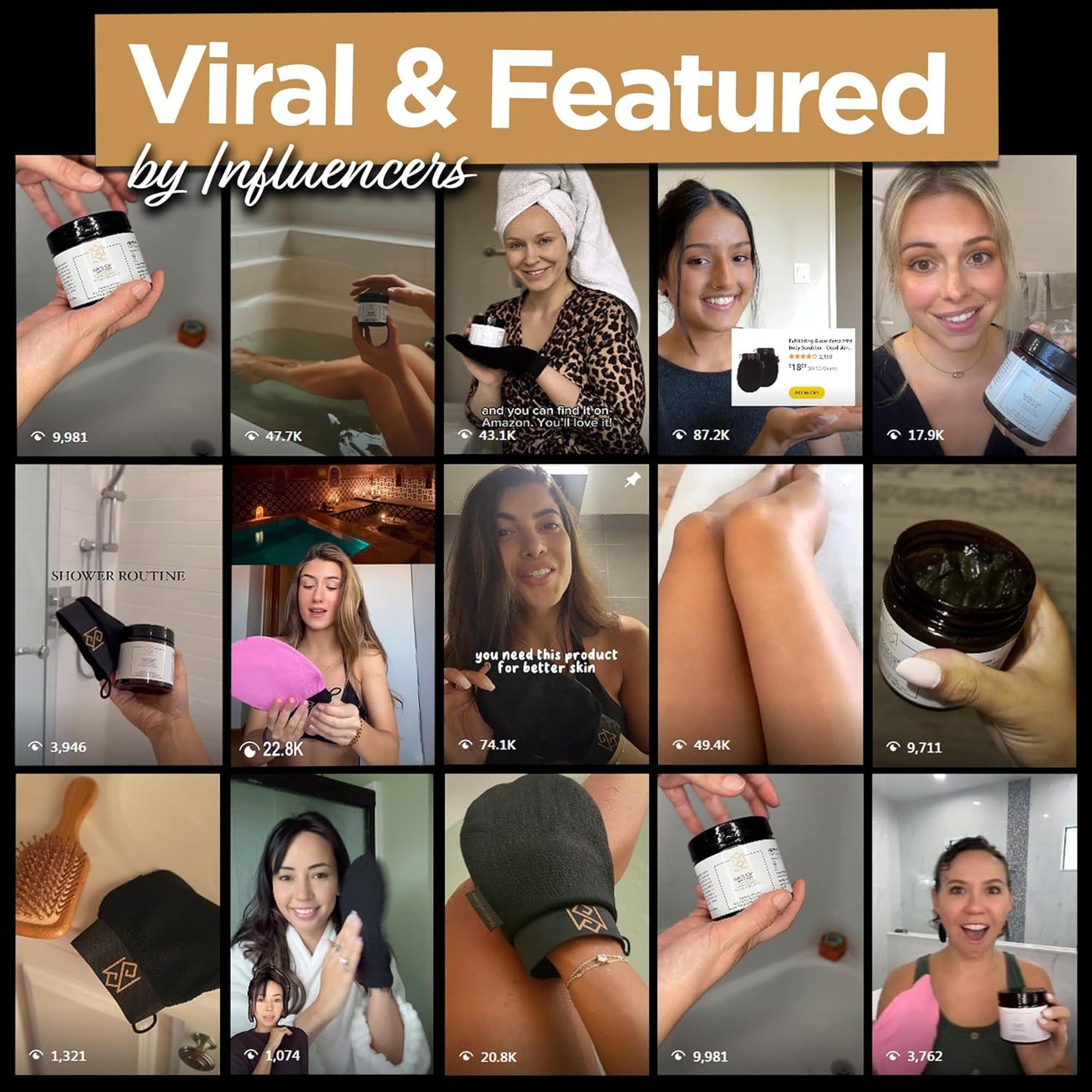 Exfoliating Glove Kessa Mitt Body Scrubber - Dead Skin Remover Shower Glove for Dead Skin Scrubbing and Deep Pore Cleansing - by MoroccanSource (1 Pack Black with soap Sample)