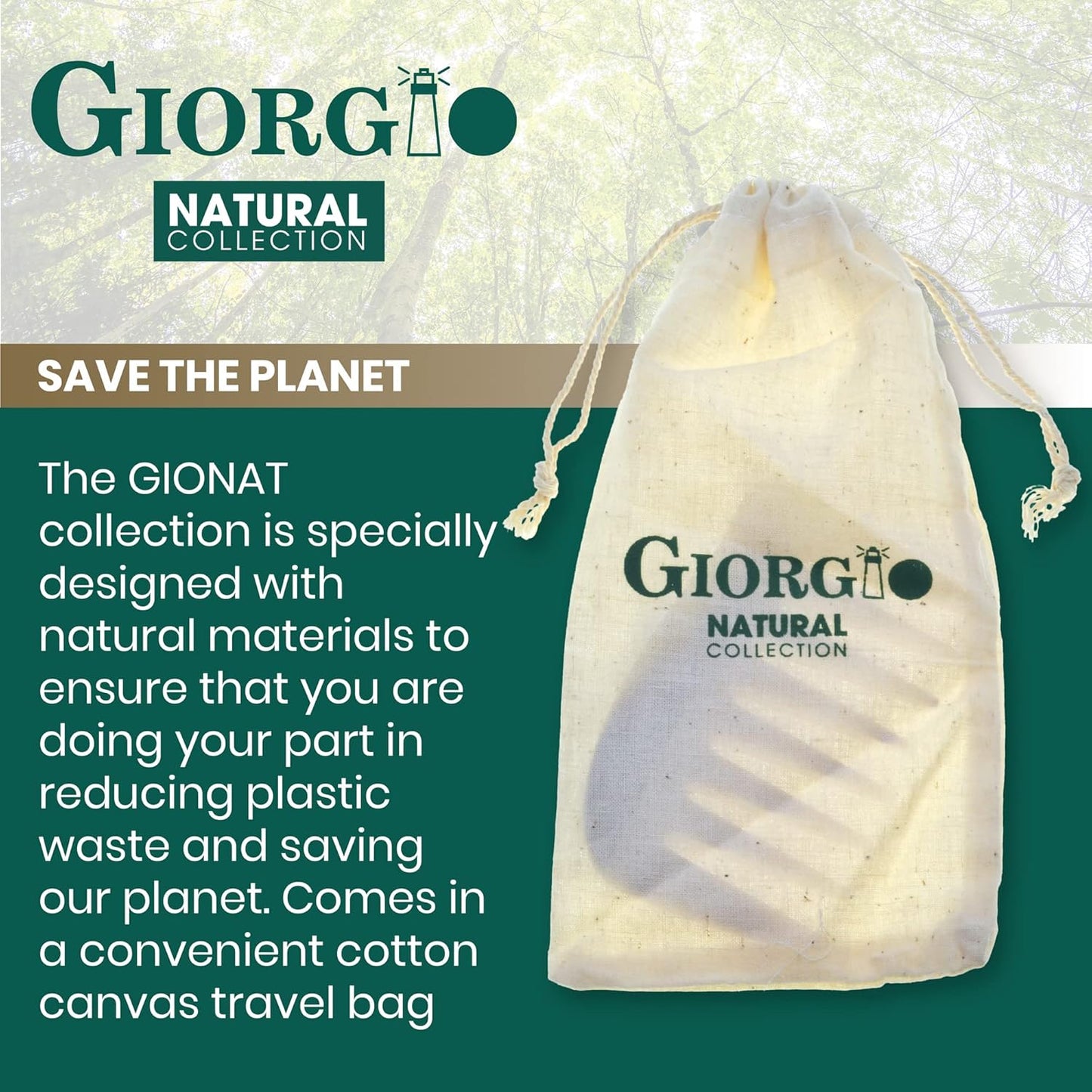 Giorgio GIONAT8 Small Natural Wooden Comb Detangler Wide Tooth Comb for Curly Hair, Bamboo and Beechwood Combs for Thick Hairs, Vegan Wooden Combs Perfect for Use with Long Thick Hair