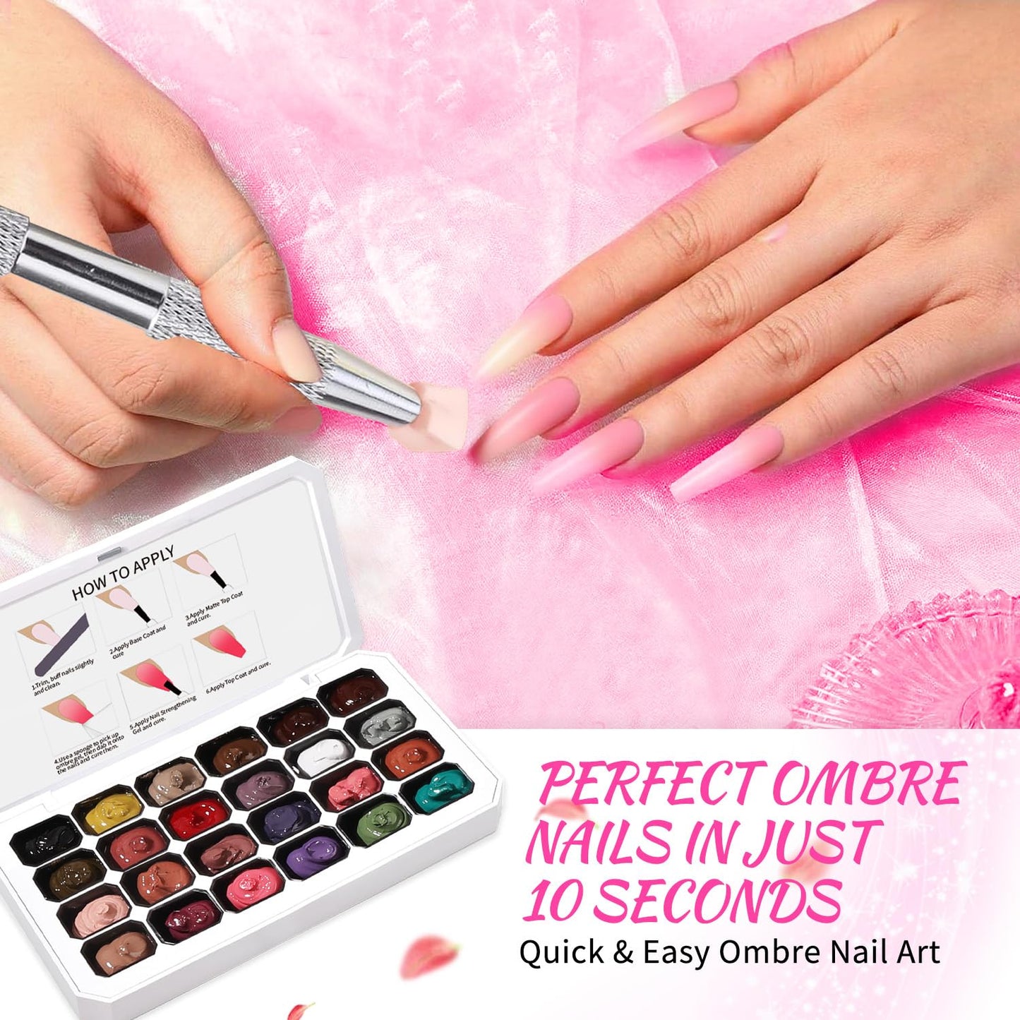 24 Colors Ombre Gel Nail Polish Set,Ombre Pigment for Nails,Gradient Painting Gel with 100Pcs Nail Sponges for 3D Gels Nail Art can be Painted in Salon or Home Use