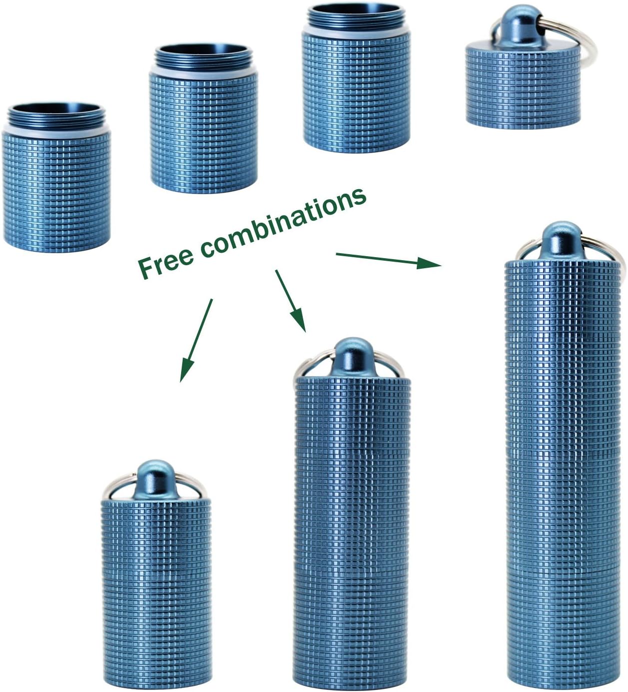 PPFISH Portable Daily Pill Case, 3 Compartments Anti-Skid Aluminum Alloy Waterproof Pill Box Dispenser, Small Pocket Pill Container, Keychain Pill Fob, Travel Pill Holder for Men Women