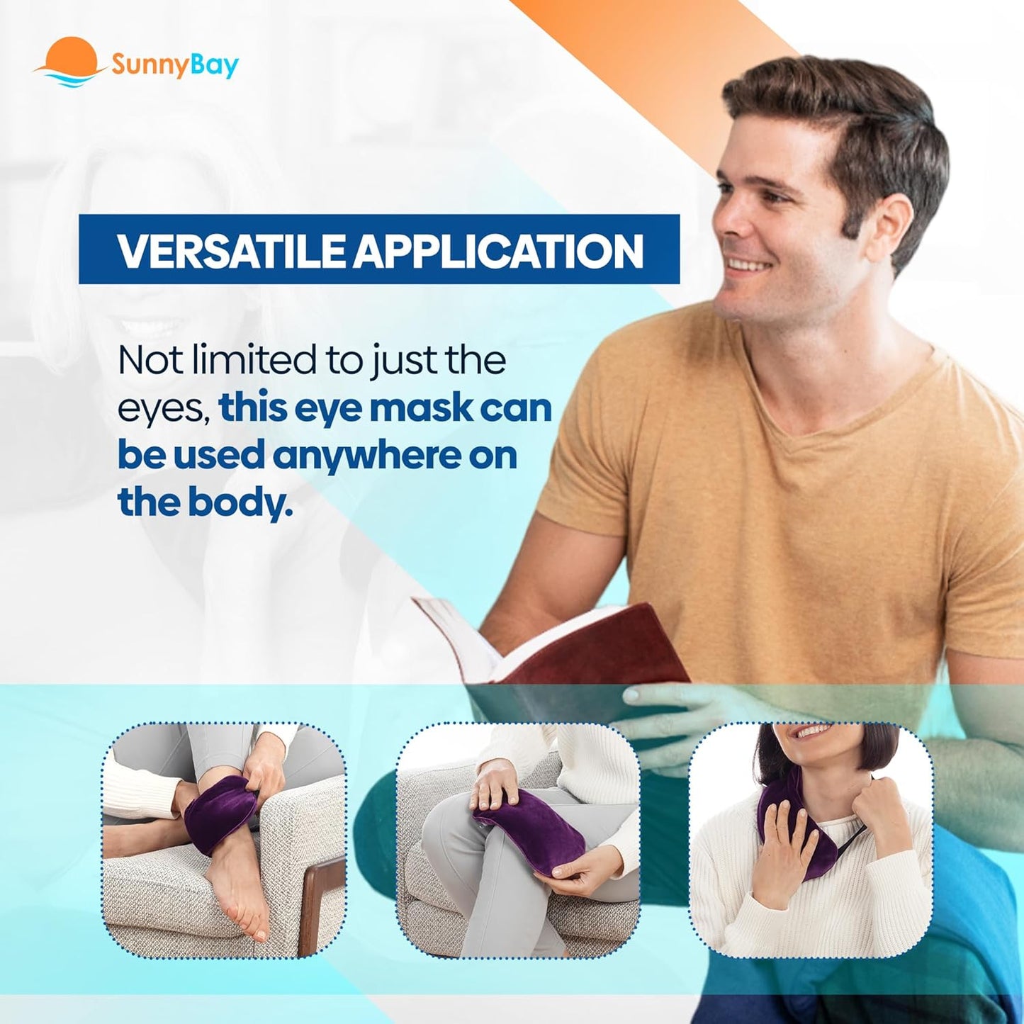 SunnyBay Microwavable Heated Eye Mask for Dry Eyes, Moist Cold and Warm Compress for Eyes with Elastic Strap and Unscented Hydra Bead Filling, Washable Soft Plush Material, 7.9 x 4.3 Inches