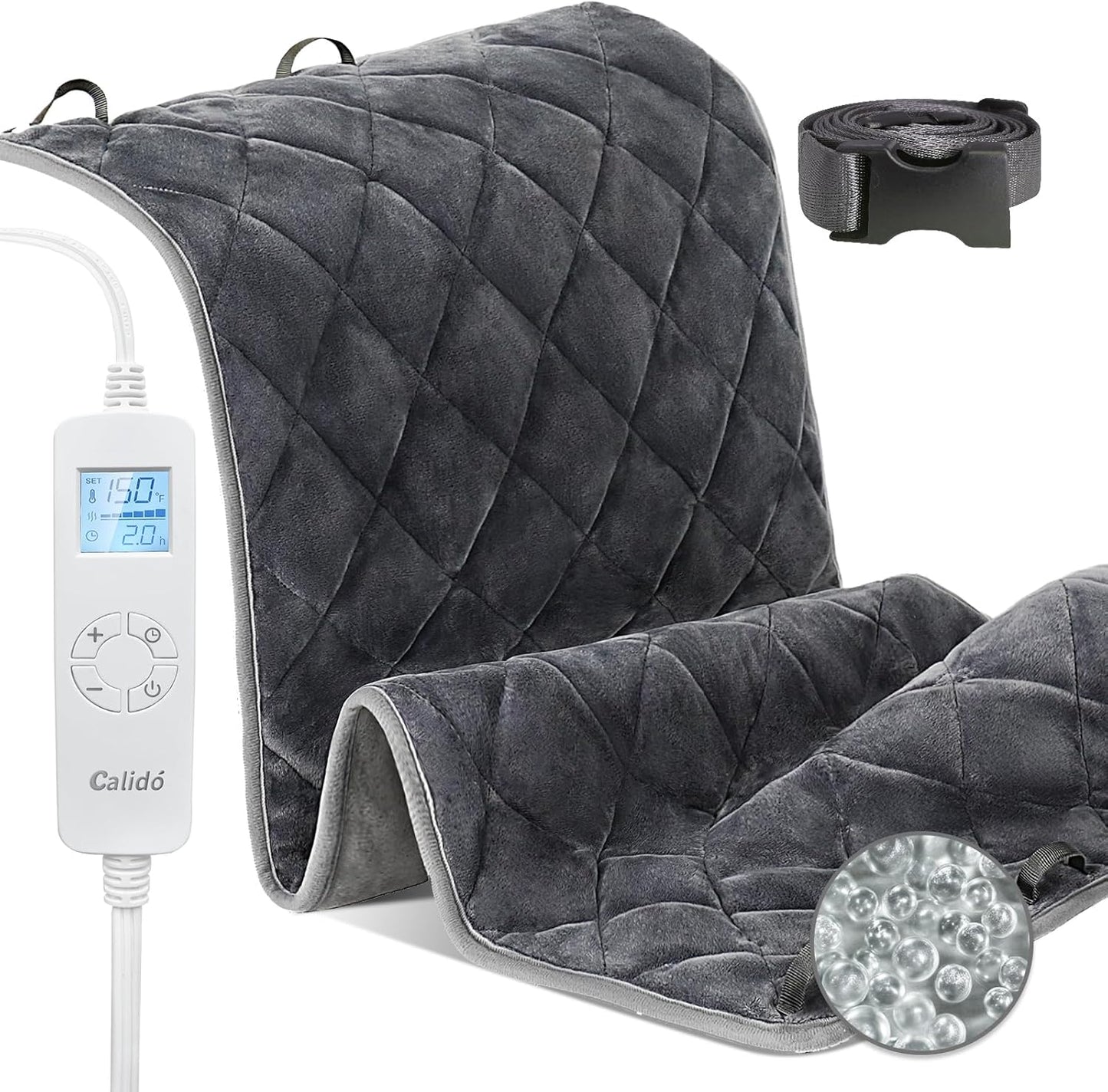 Weighted Heating Pad for Back & Cramps Relief, 17" x 33" Extra Large Electric Heat Pad with Waist Belt for Neck Shoulders