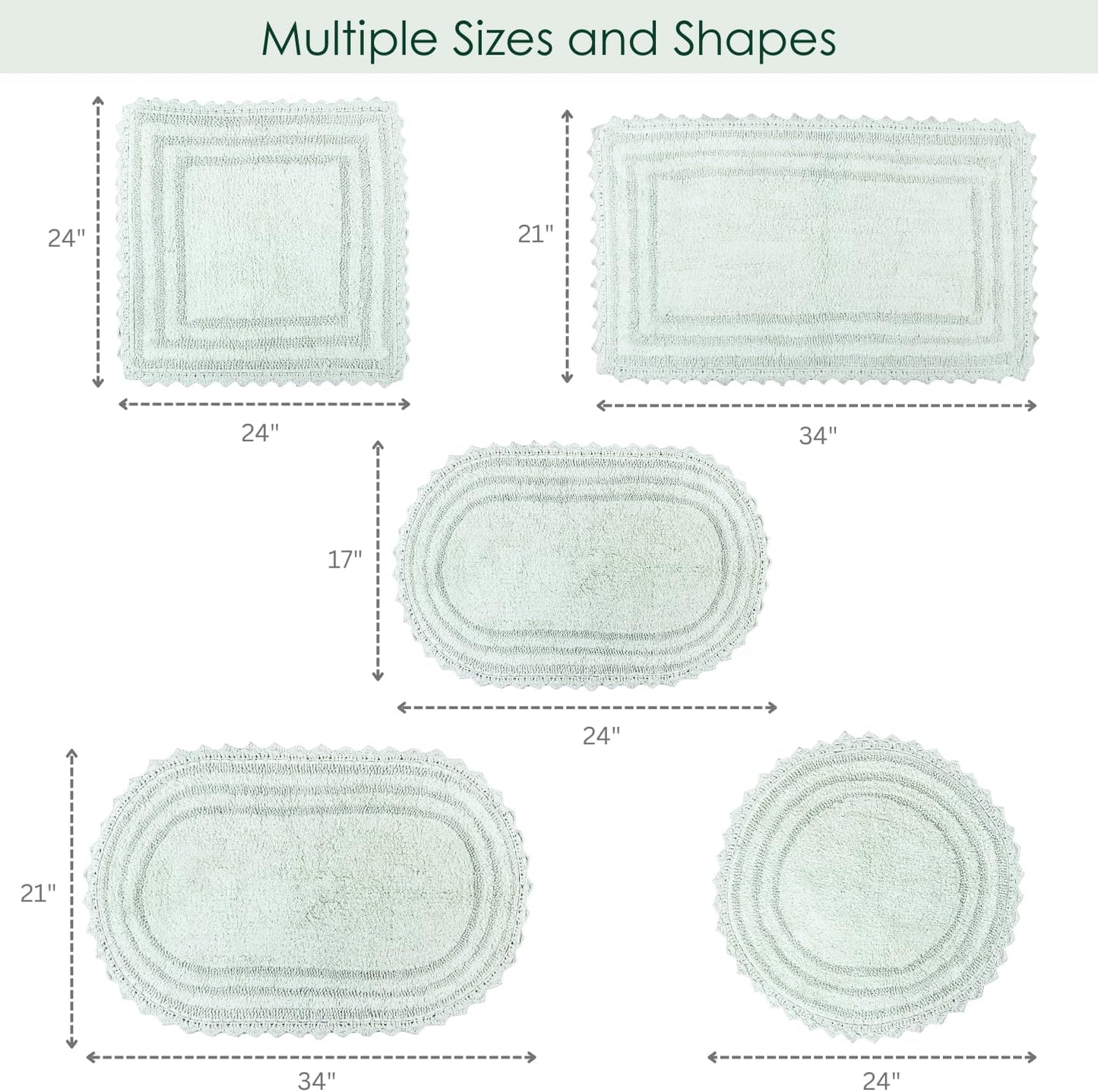 RAJRANG Bath Rug for Bathroom Kitchen Spa with Crochet Cotton Absorbent Soft Reversible Woven Bath Mat Meadow Mist Rectangle 34x21 Inches