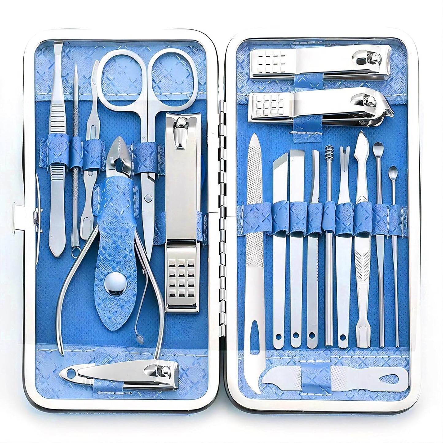Manicure Set - 19 in 1 Professional Nail Clippers Pedicure Kit, Manicure Tool Kit, Stainless Steel Facial Grooming Set Kit, Gift Idea for Women, Men, Girls, Teens, Blue