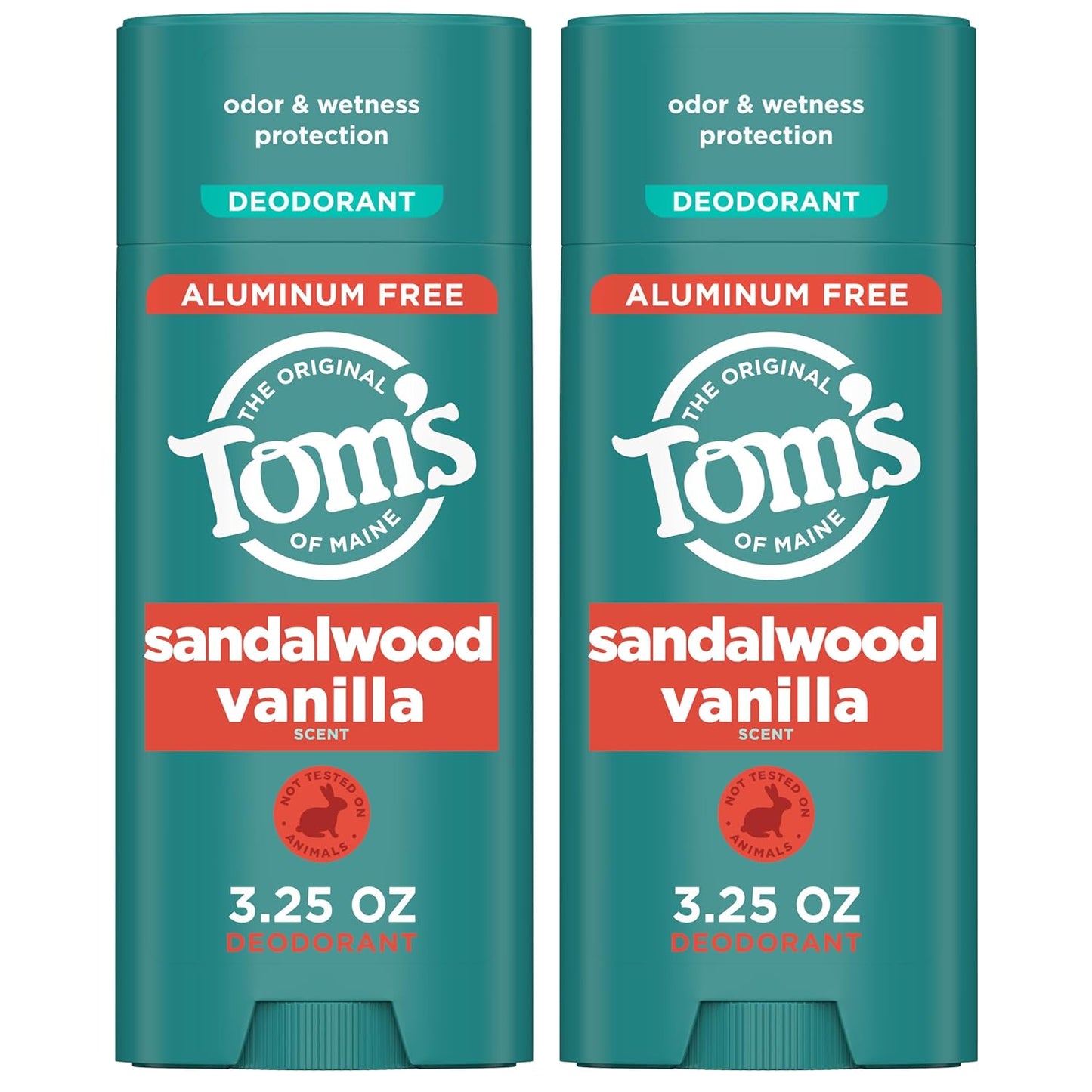Tom’s of Maine Sandalwood Vanilla Aluminum Free Natural Deodorant For Women & Men | Goes on Clear | Odor & Wetness Protection | Naturally Derived and Moisture-Locking Ingredients | 3.25 oz (2 Pack)