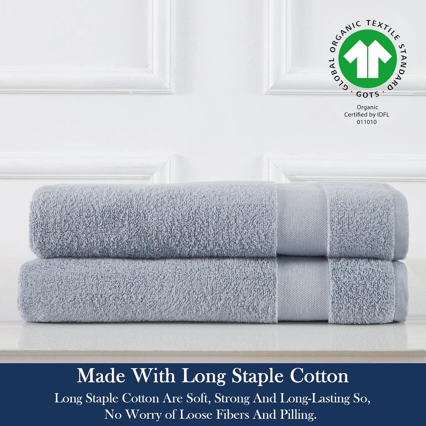 Delara Organic Cotton Luxuriously Plush Hand Towel Pack of 2 | GOTS & OEKO-TEX Certified | Premium Hotel Quality Towels | Feather Touch Technology|650 GSM Long Staple|Soft, Quick Dry & Ultra-Absorbent