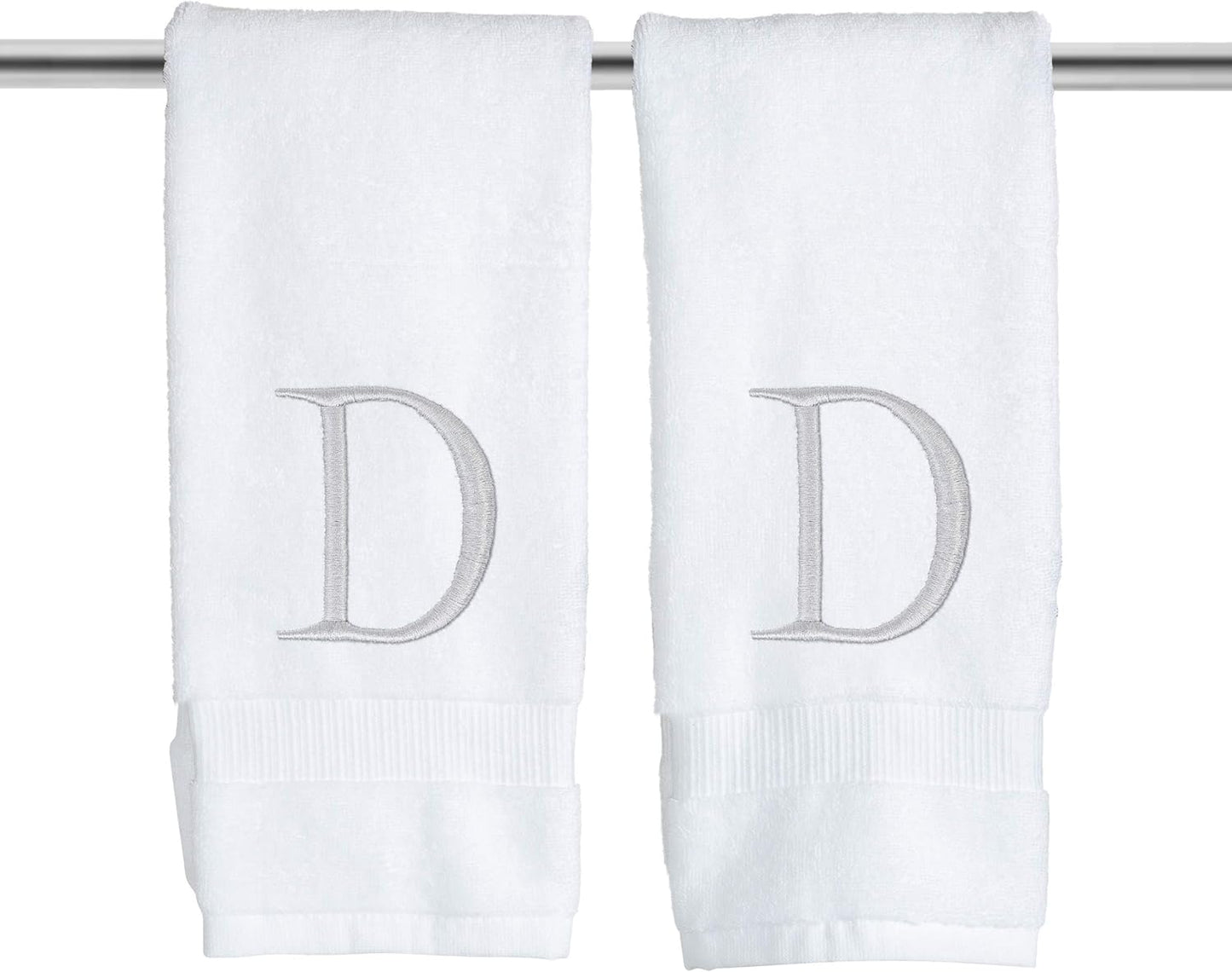 Monogrammed Hand Towels for Bathroom - Luxury Hotel Quality Personalized Initial Decorative Embroidered Bath Towel for Powder Room, Spa - GOTS Organic Certified - Pack of 2, Letter D