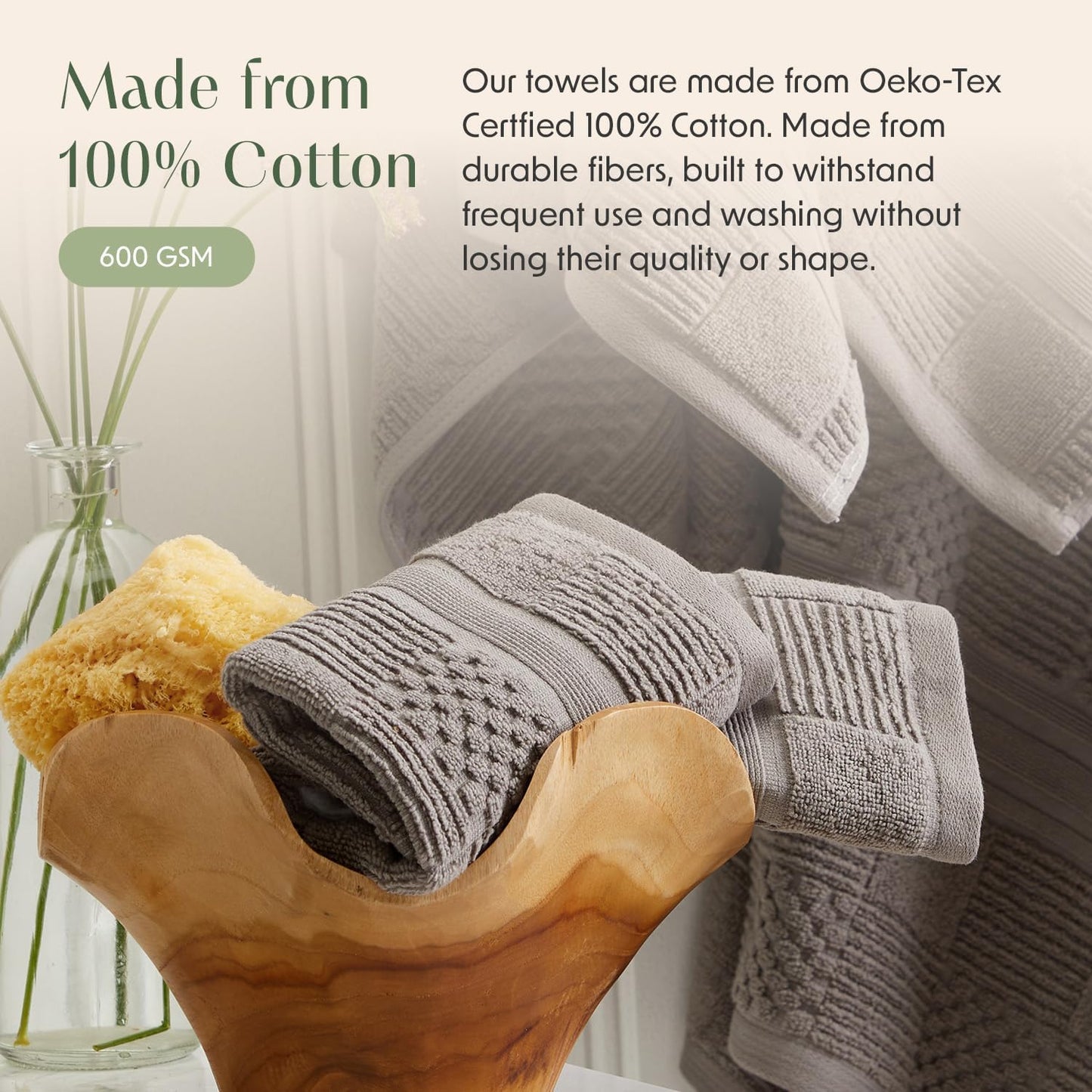 Springtree Home 100% Cotton Bathroom Towel Set | 6 Piece Set - Grey Towels | Geometric Textured Design | Absorbent & Quick-Dry | Oeko-TEX® Standard 100 Cotton | Myla Collection - Frost Grey