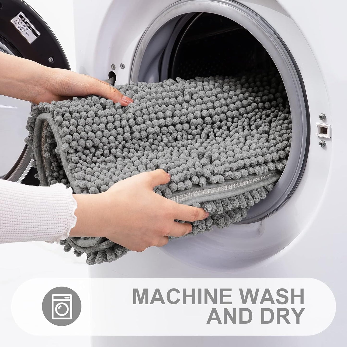 Grandaily Chenille Striped Bathroom Rugs 40x32, Extra Thick and Absorbent Bath Mats, Non-Slip Soft Plush Shaggy Shower Carpet, Machine Wash Dry, Bath Rug for Bathroom, Dark Gray