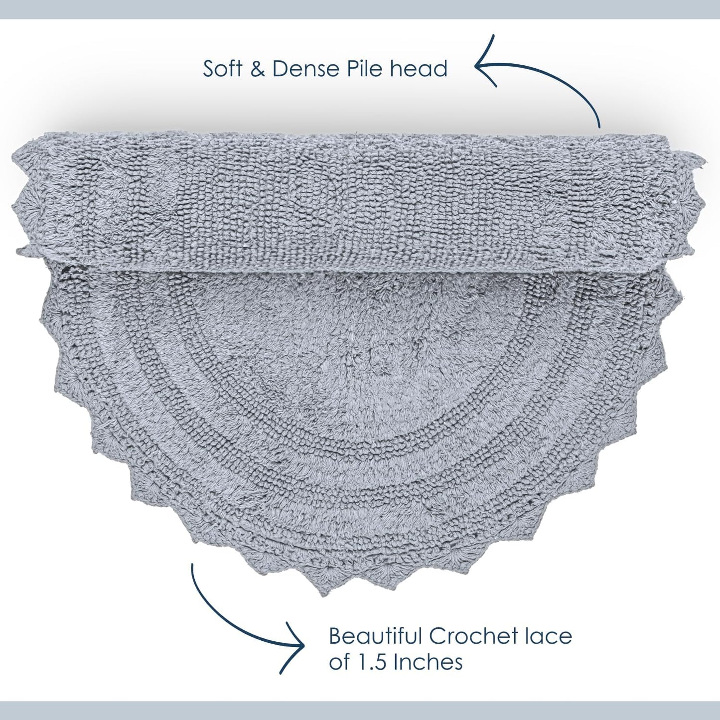 RAJRANG Bath mat for Bathroom Kitchen and Spa with Crochet Pattern Cotton Absorbent Soft Reversible Light Grey Bath Rug Oval 24x17 Inches