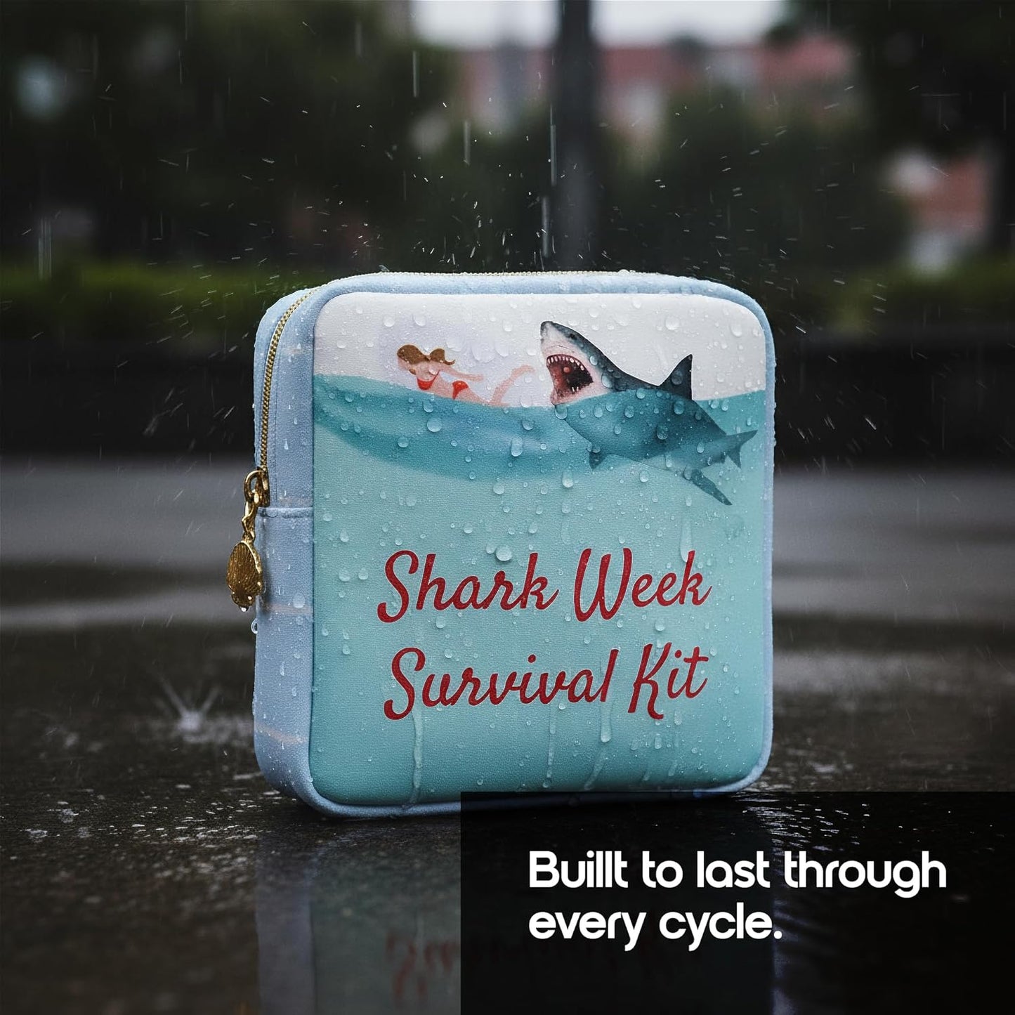 Primo Lines Period Bag for School – Compact Discreet Tampons & Pad Pouch with Waterproof Lining, Cute & Stylish Period Pouches for Teen Girls for School and Travel, First Period Kit (Shark Gifts)