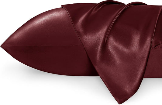 Bedsure Satin Pillowcase for Hair and Skin Standard - Burgundy Silk Pillowcase 2 Pack 20x26 inches - Satin Pillow Cases Set of 2 with Envelope Closure