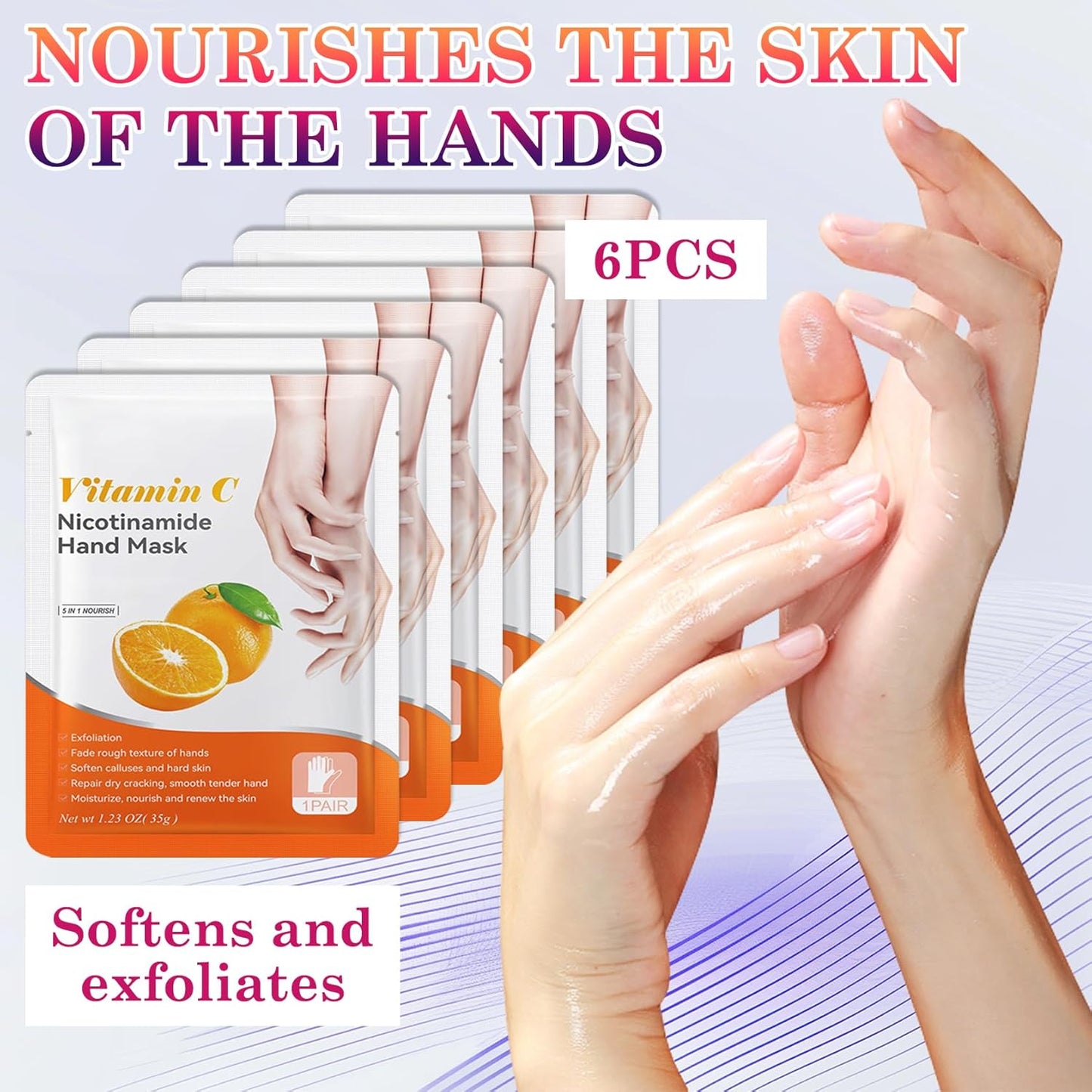 6 Pairs Hand Masks Moisturizing Gloves, Hydrating Hand Mask Moisturizer Gloves Care for Dry Cracked Hands, Smooth Long Lasting Soft Firming Hand Mask Gift Set for Men Women（E