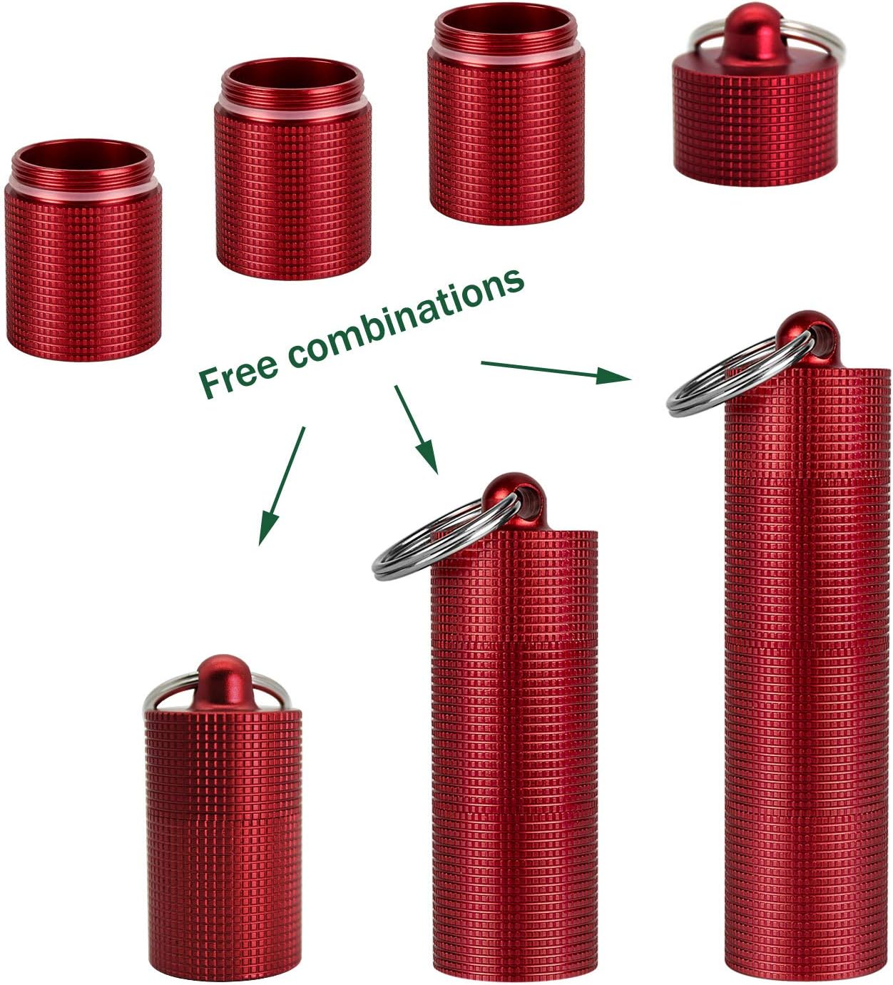 PPFISH 2 PCS Portable Daily Pill Case, 3 Compartments Aluminum Alloy Waterproof Pill Box Dispenser, Small Pocket Pill Container, Keychain Pill Fob, Travel Pill Holder for Men Women