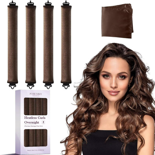 Heatless Curls Overnight Hair Curlers - 4 Pcs No-Heat Curling Rod to Sleep In,Velvet Hair Rollers with Satin Wrap
