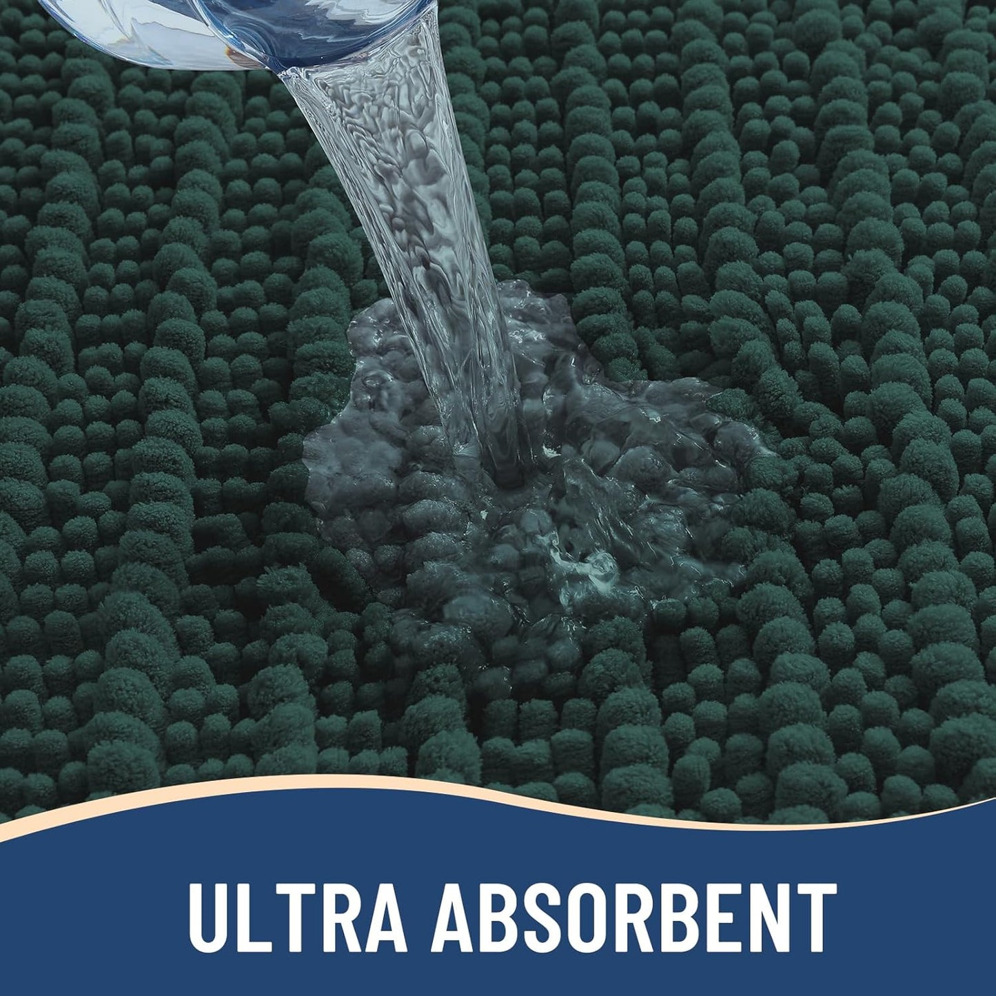 Arotive Luxury Chenille Bathroom Rug Mat, Extra Soft Thick Absorbent Shaggy Bath Rugs, Non-Slip Machine Wash Dry, Plush Bath Mats for Bathroom, Shower and Tub, 60x20, Dark Green