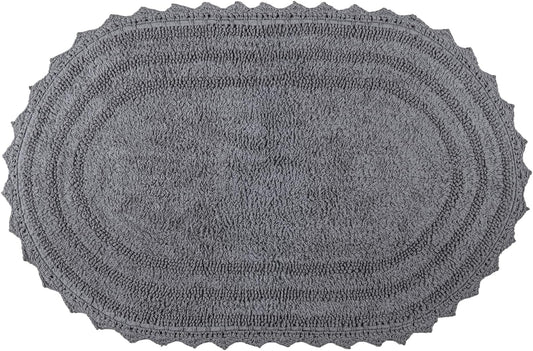RAJRANG Grey Oval Crochet Bath Rug | 24x17 Inches Cotton Reversible Mat for Bathroom, Kitchen or Spa | Soft, Absorbent, Boho-Inspired Home Accent