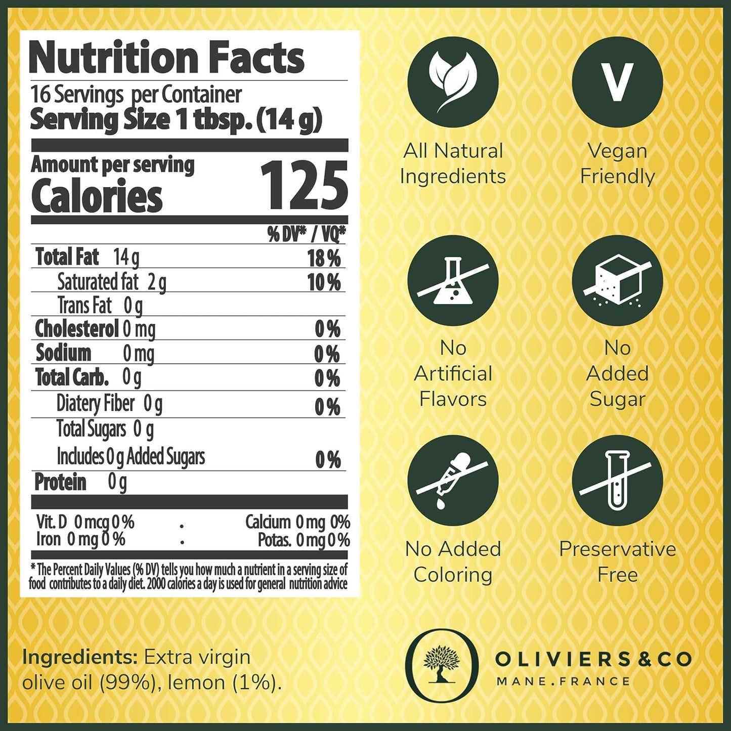 Cold Pressed Lemon Olive Oil by Oliviers & Co | Extra Virgin Olive Oil with Fresh Whole Lemons | Gourmet Italian EVOO for Seafood, Vegetables & Desserts | 8.4 Fl Oz in Metal Tin