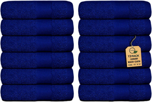 Premium Wash Cloths Pack of 12 (13" x 13") 100% Ring Spun Cotton | Luxury Washcloths | Ultra Soft Face Towels | Highly Absorbent Wash Cloths for face (Royal Blue)
